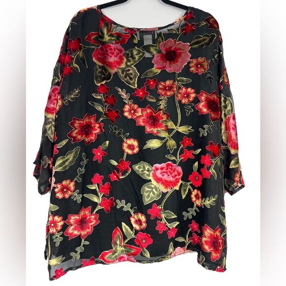 Vintage Maggie Sweet Sheer Lined Floral Petite Blouse Size 3X - Picture 4 of 10